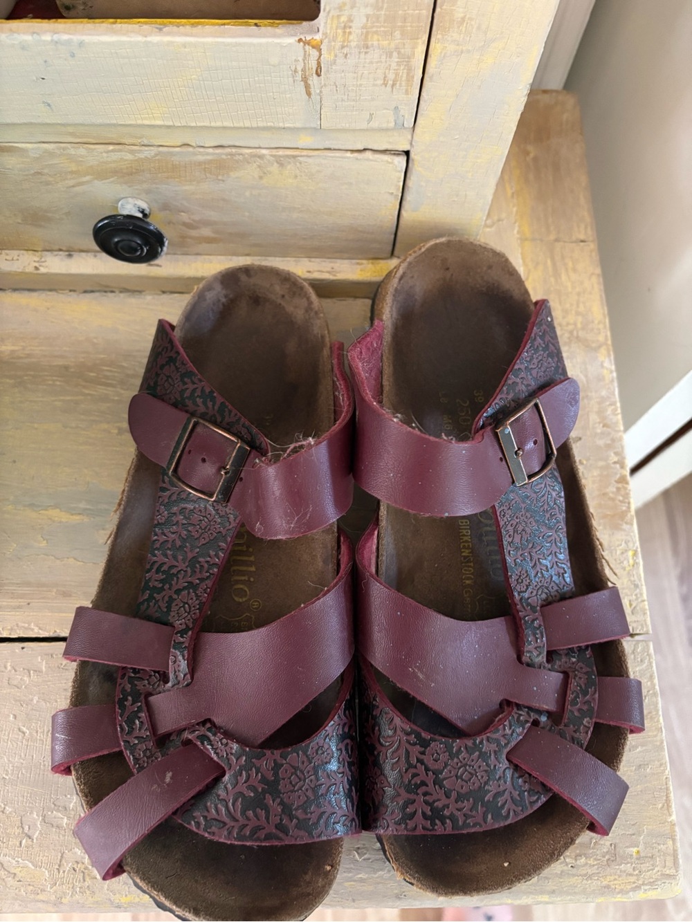 Birkenstock Burgundy Leather Strappy Sandals